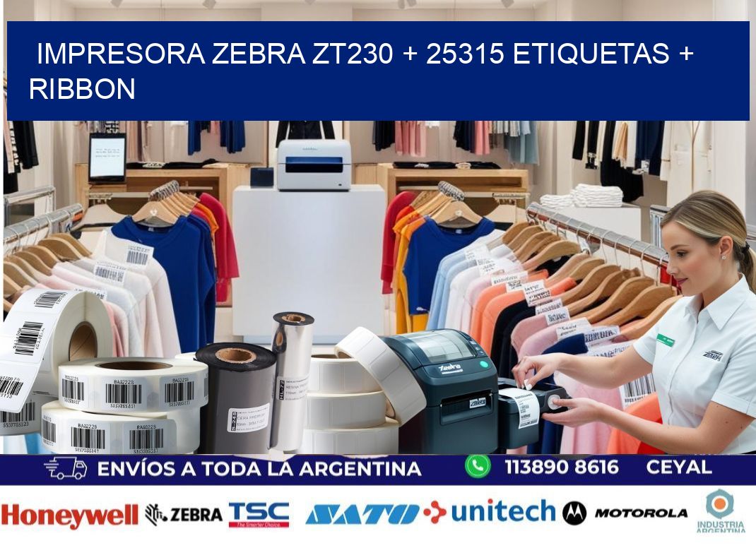 impresora zebra zt230 + 25315 etiquetas + ribbon