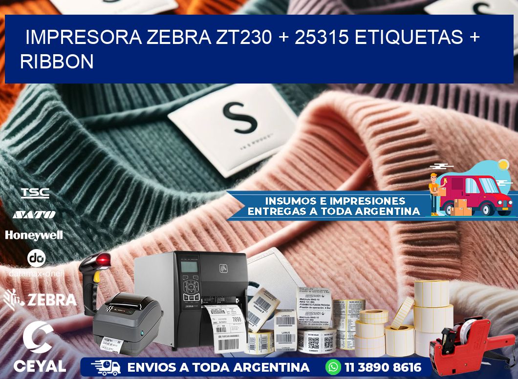 impresora zebra zt230 + 25315 etiquetas + ribbon