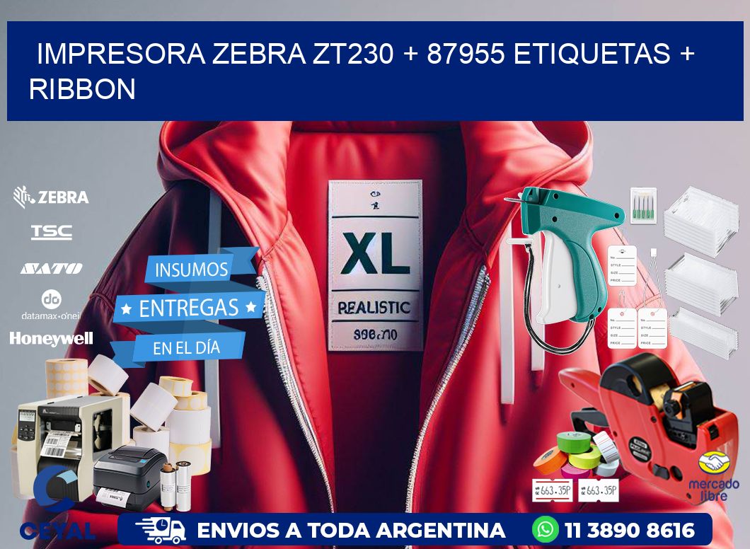 impresora zebra zt230 + 87955 etiquetas + ribbon