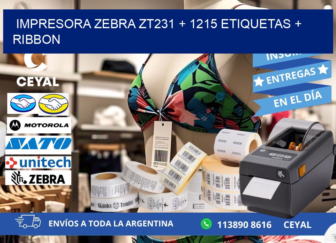 impresora zebra zt231 + 1215 etiquetas + ribbon