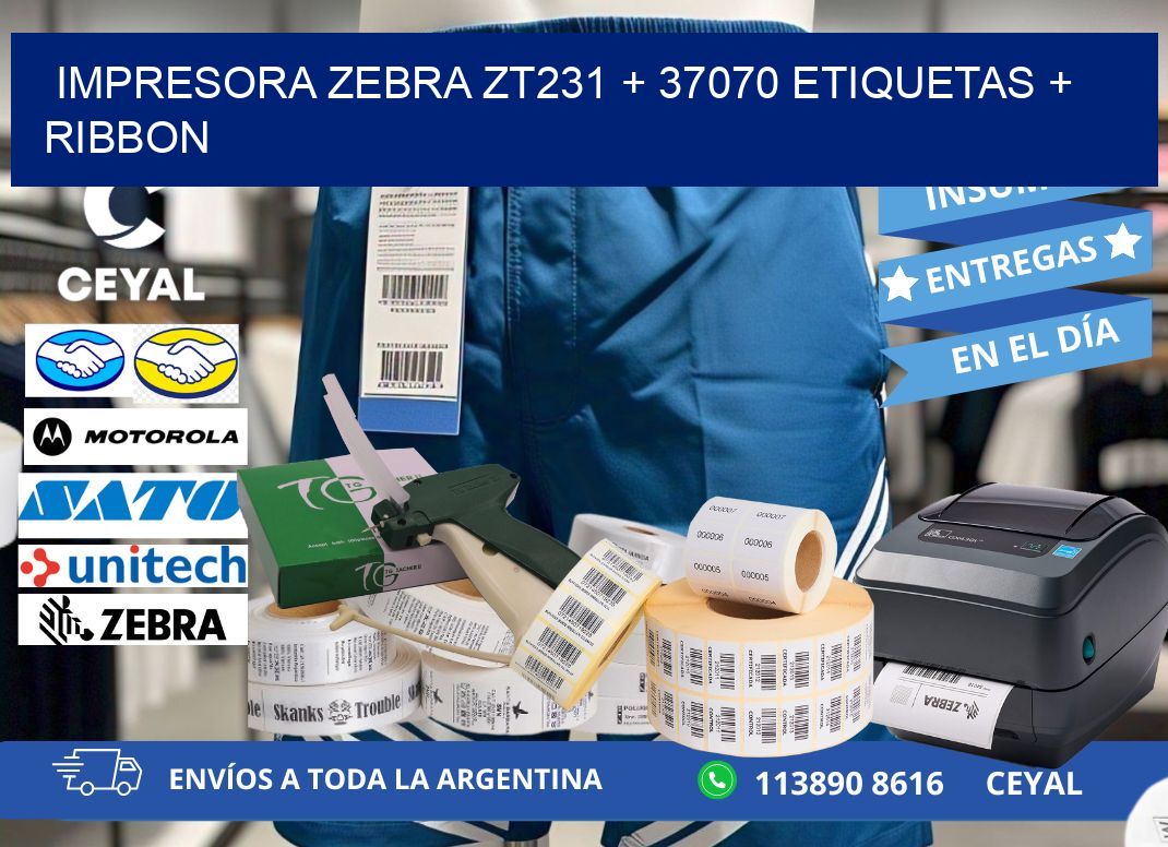 impresora zebra zt231 + 37070 etiquetas + ribbon