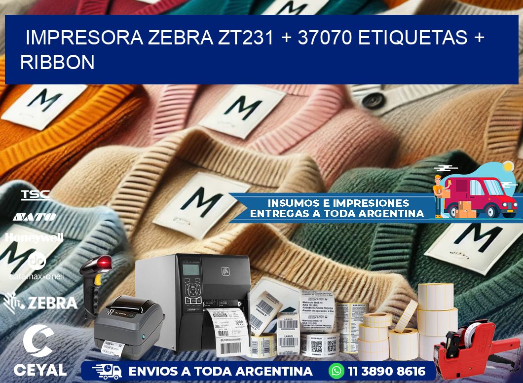 impresora zebra zt231 + 37070 etiquetas + ribbon
