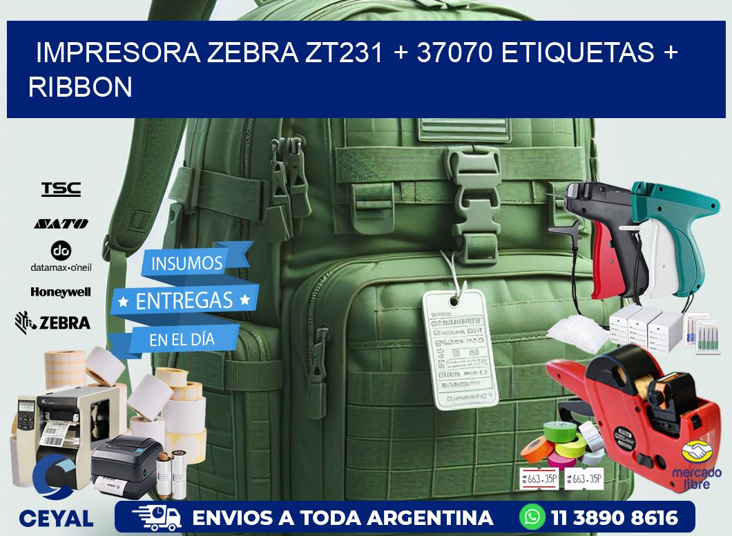 impresora zebra zt231 + 37070 etiquetas + ribbon