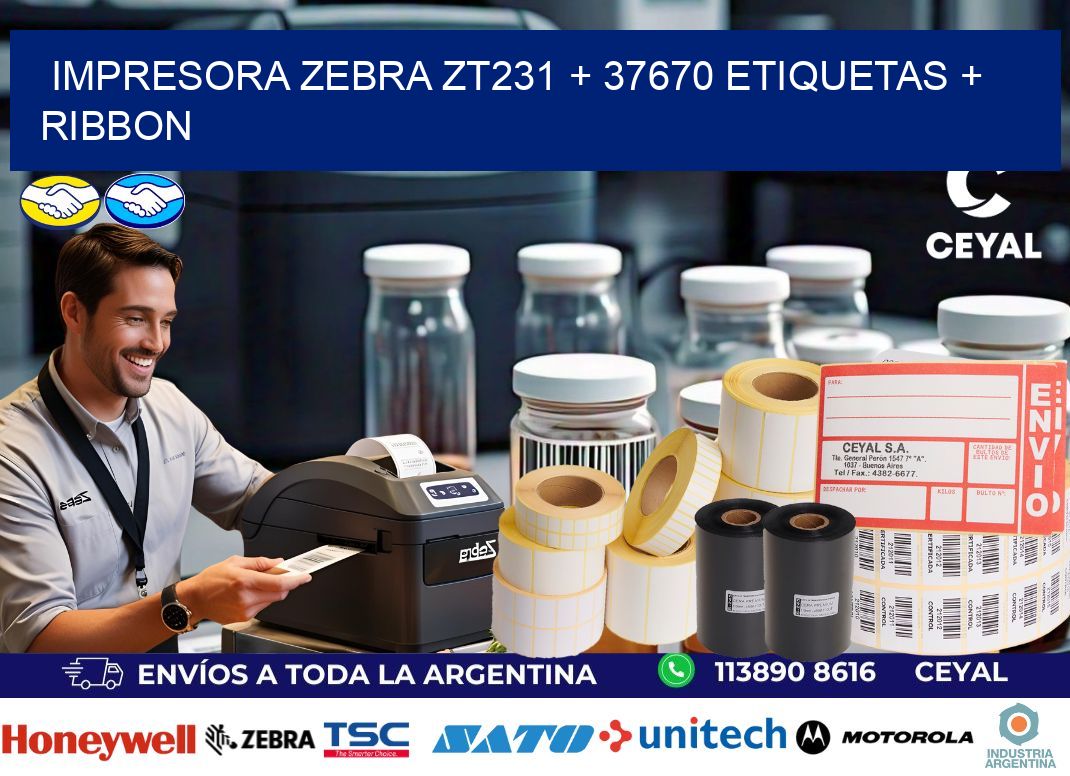 impresora zebra zt231 + 37670 etiquetas + ribbon