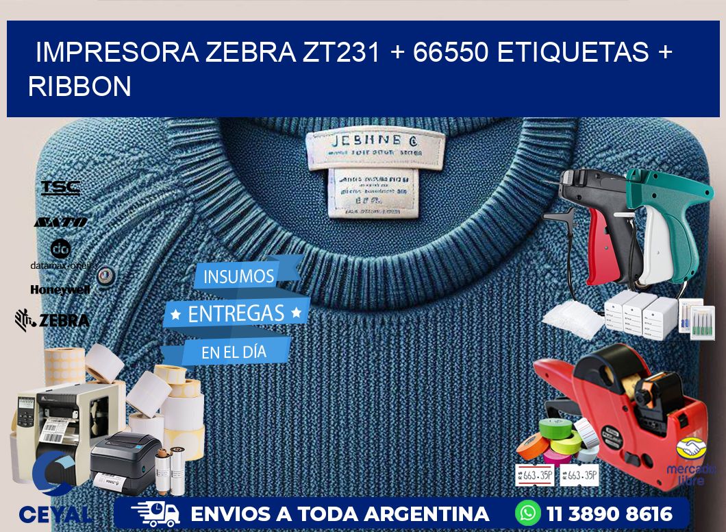 impresora zebra zt231 + 66550 etiquetas + ribbon