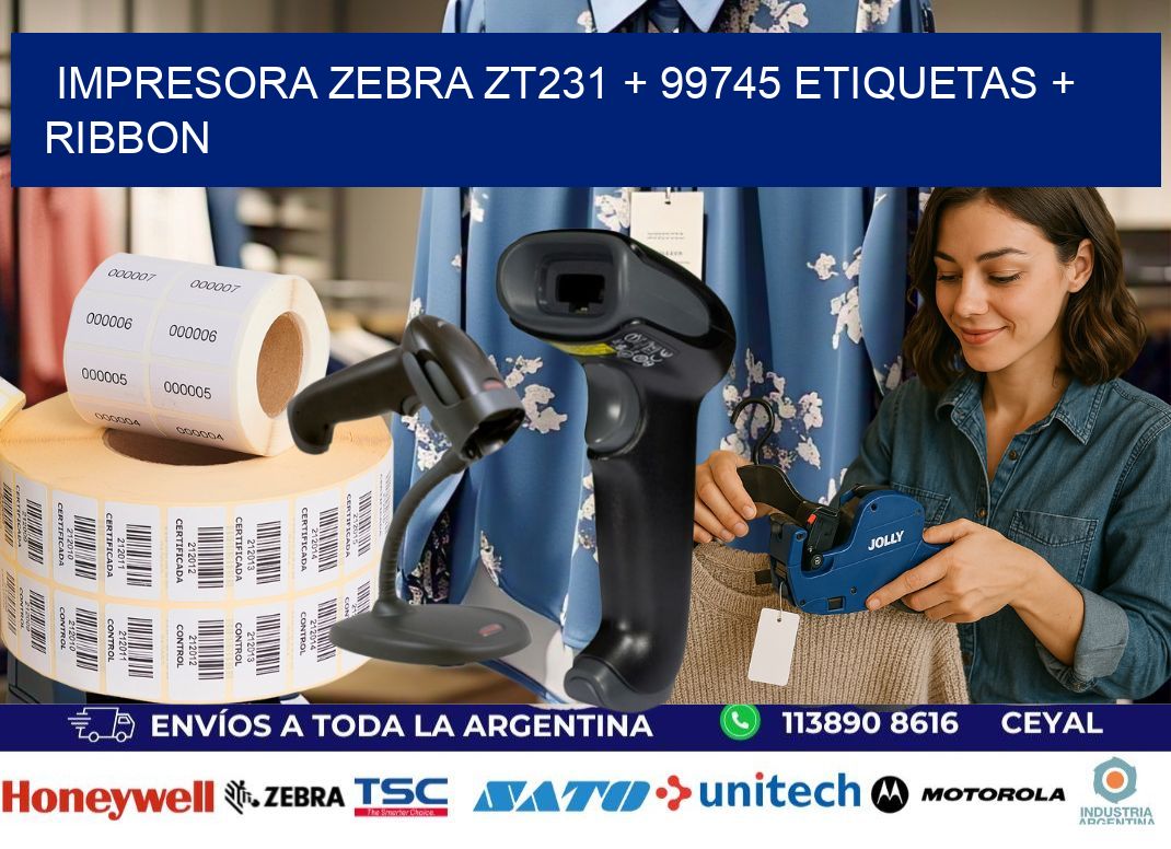 impresora zebra zt231 + 99745 etiquetas + ribbon