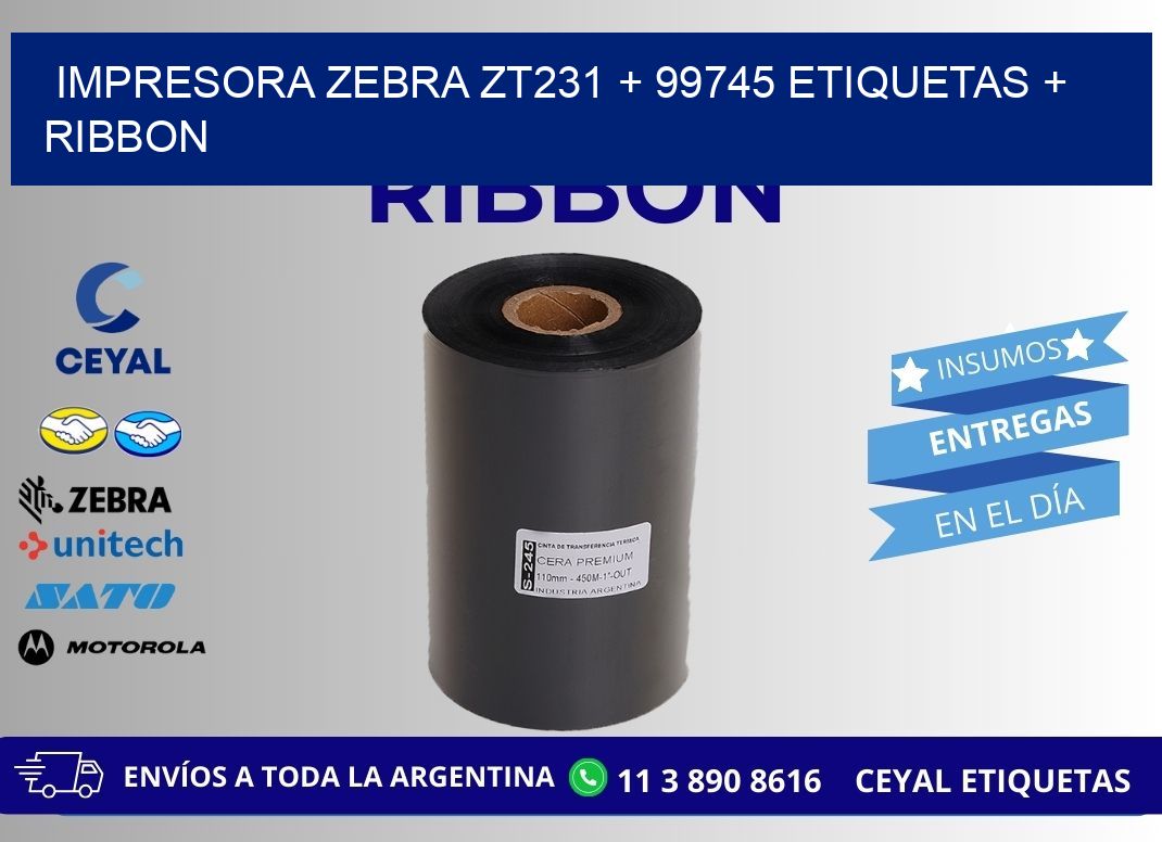 impresora zebra zt231 + 99745 etiquetas + ribbon