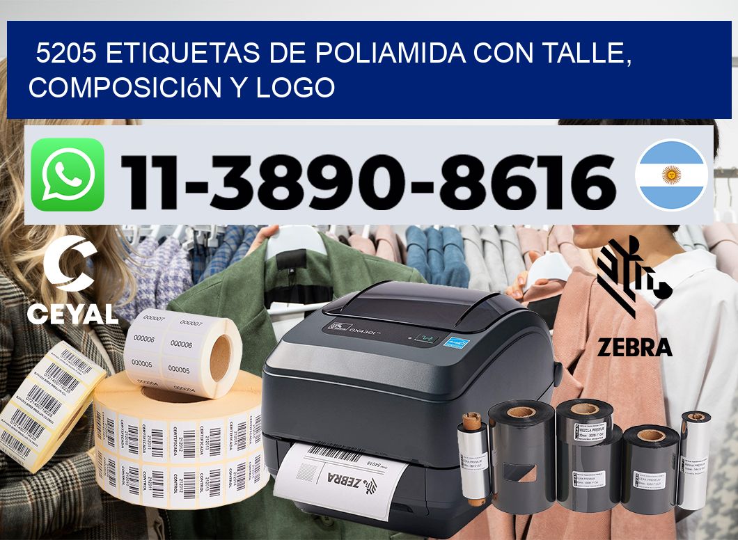 5205 Etiquetas de poliamida con talle, composición y logo
