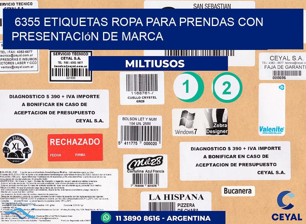 6355 Etiquetas ropa para prendas con presentación de marca