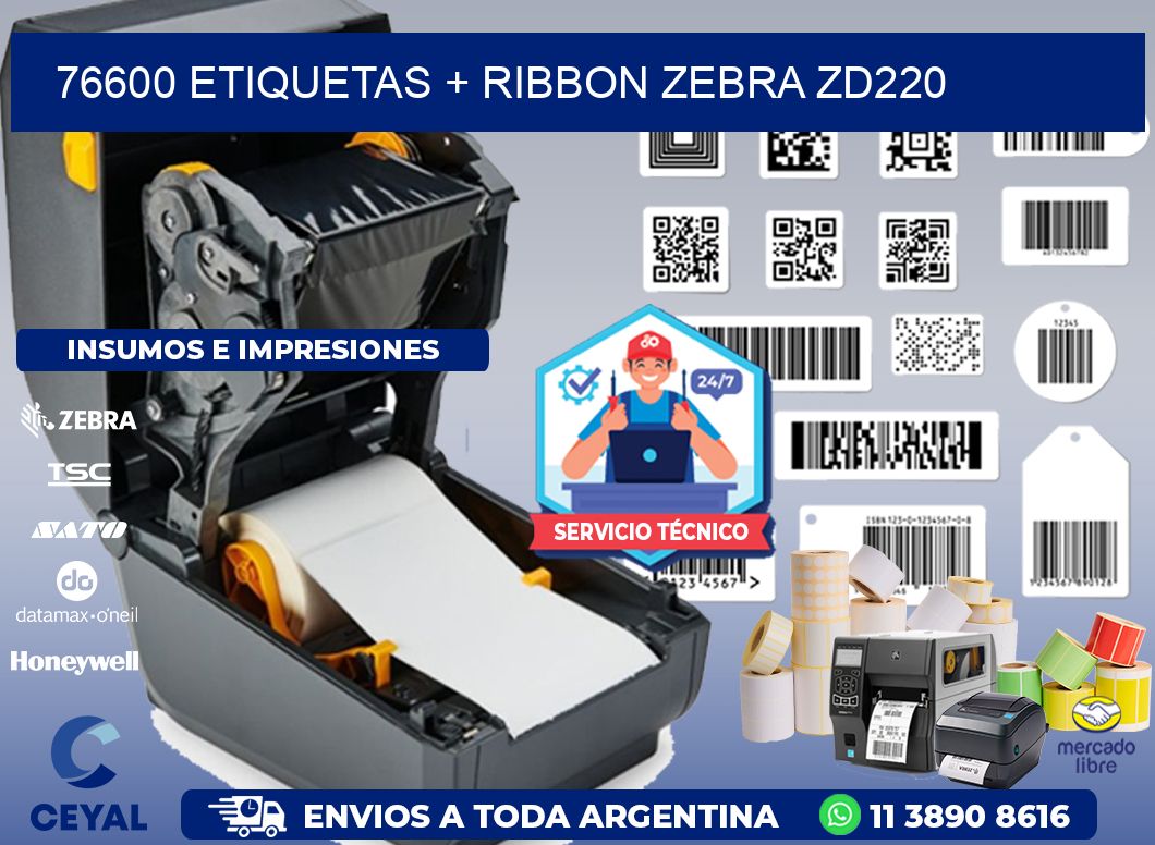 76600 etiquetas + ribbon zebra zd220
