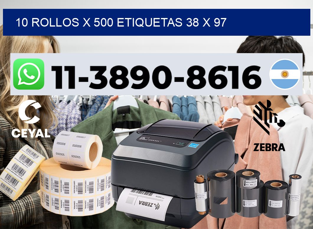 10 rollos x 500 etiquetas 38 x 97