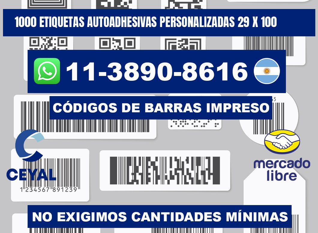 1000 Etiquetas autoadhesivas personalizadas 29 x 100