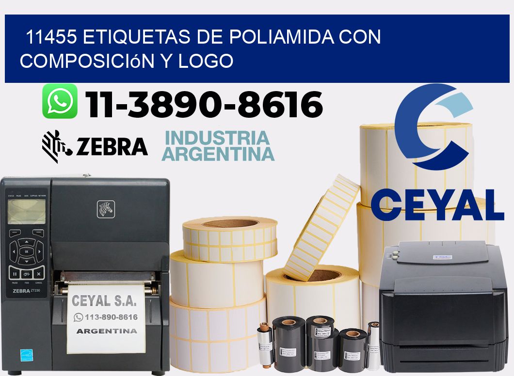 11455 Etiquetas de poliamida con composición y logo