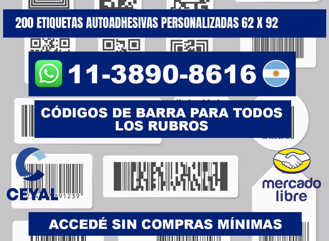 200 Etiquetas autoadhesivas personalizadas 62 x 92