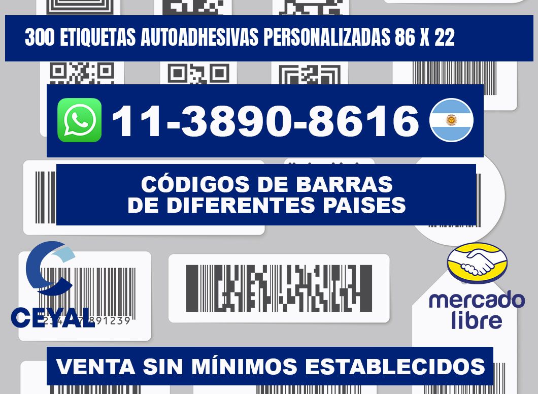 300 Etiquetas autoadhesivas personalizadas 86 x 22