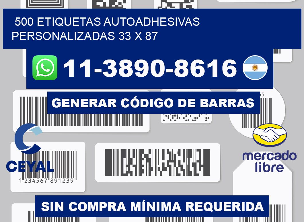 500 Etiquetas autoadhesivas personalizadas 33 x 87