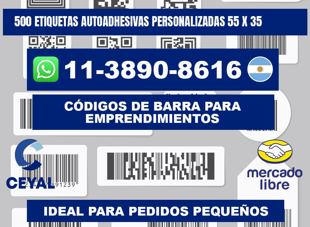 500 Etiquetas autoadhesivas personalizadas 55 x 35