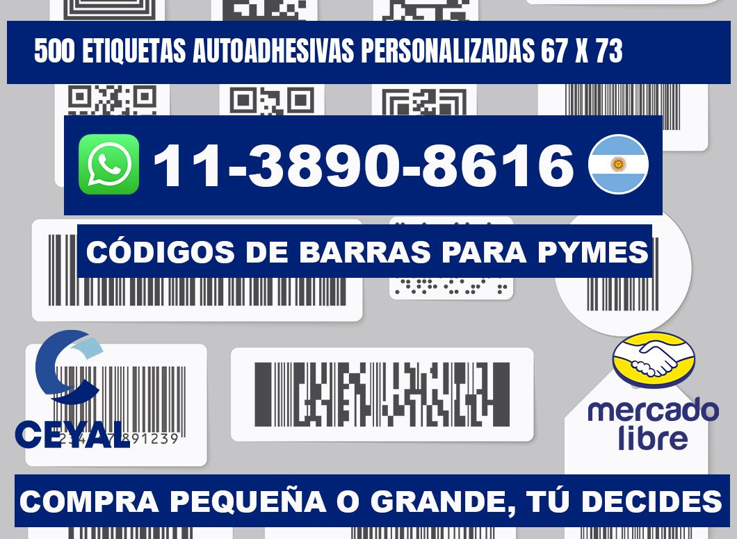 500 Etiquetas autoadhesivas personalizadas 67 x 73