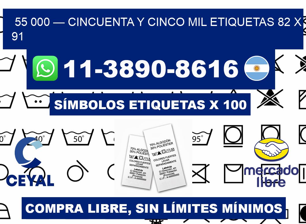 55 000 — cincuenta y cinco mil etiquetas 82 x 91