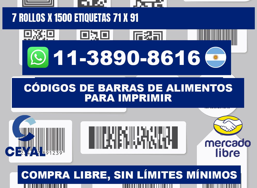 7 rollos x 1500 etiquetas 71 x 91