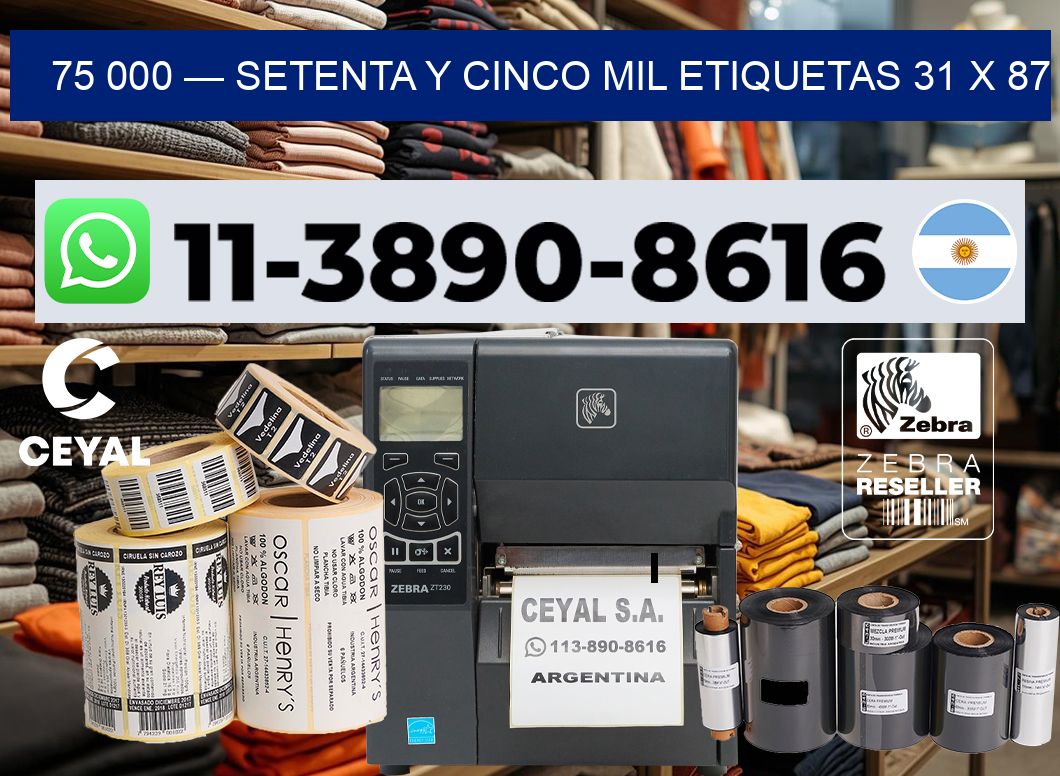 75 000 — setenta y cinco mil etiquetas 31 x 87