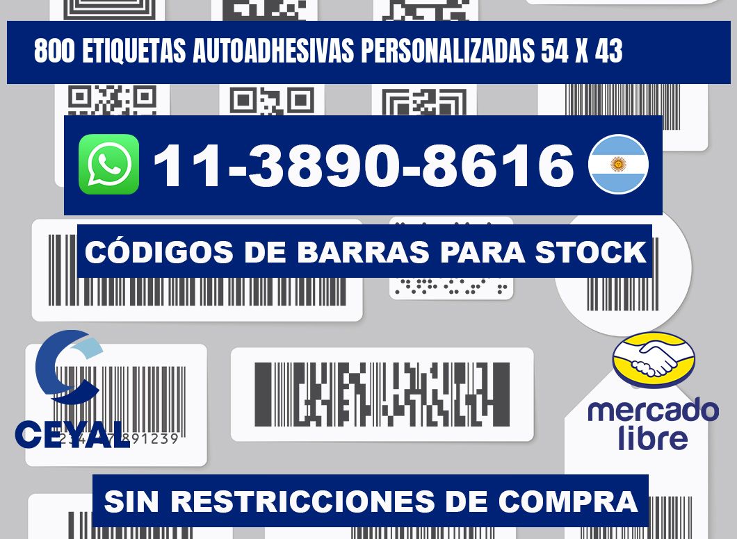 800 Etiquetas autoadhesivas personalizadas 54 x 43