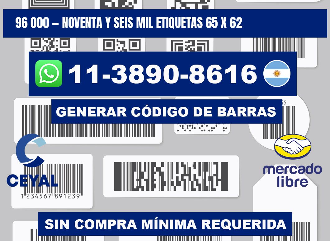 96 000 — noventa y seis mil etiquetas 65 x 62