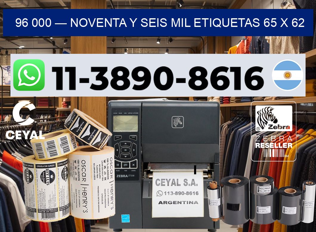 96 000 — noventa y seis mil etiquetas 65 x 62