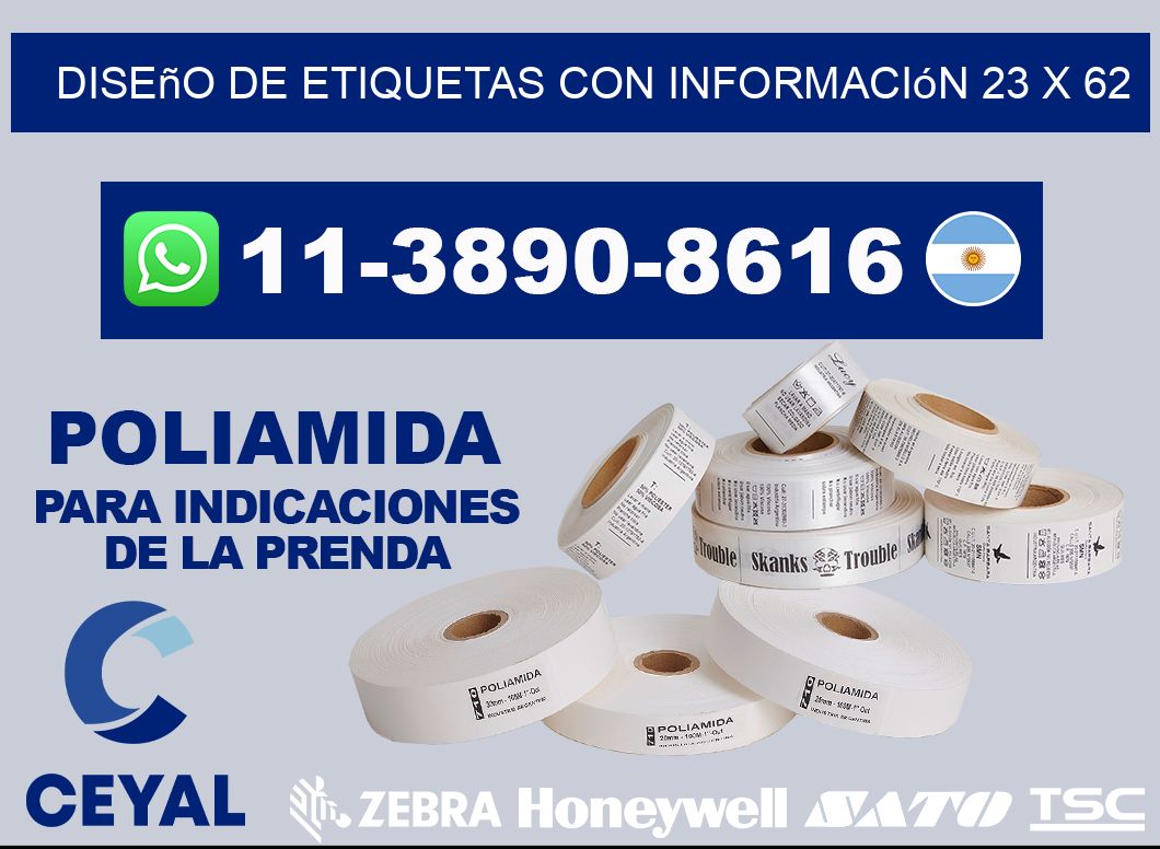 diseño de etiquetas con información 23 x 62