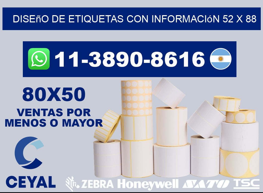 diseño de etiquetas con información 52 x 88