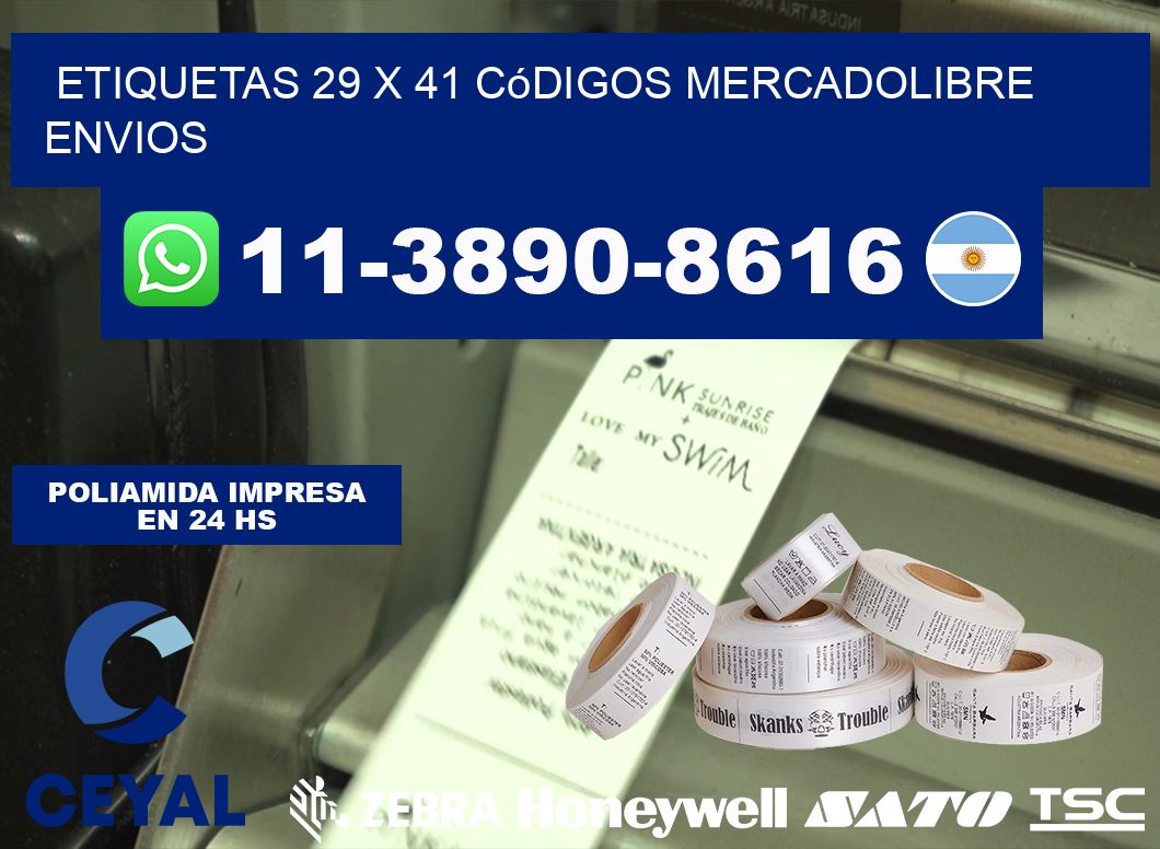 etiquetas 29 x 41 códigos mercadolibre envios