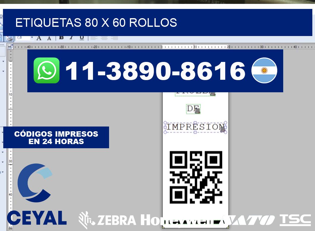 etiquetas 80 x 60 rollos
