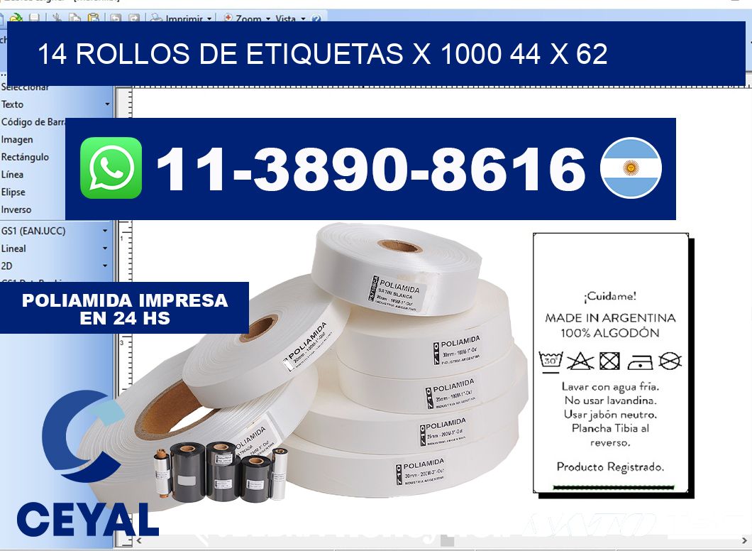 14 rollos de etiquetas x 1000 44 x 62