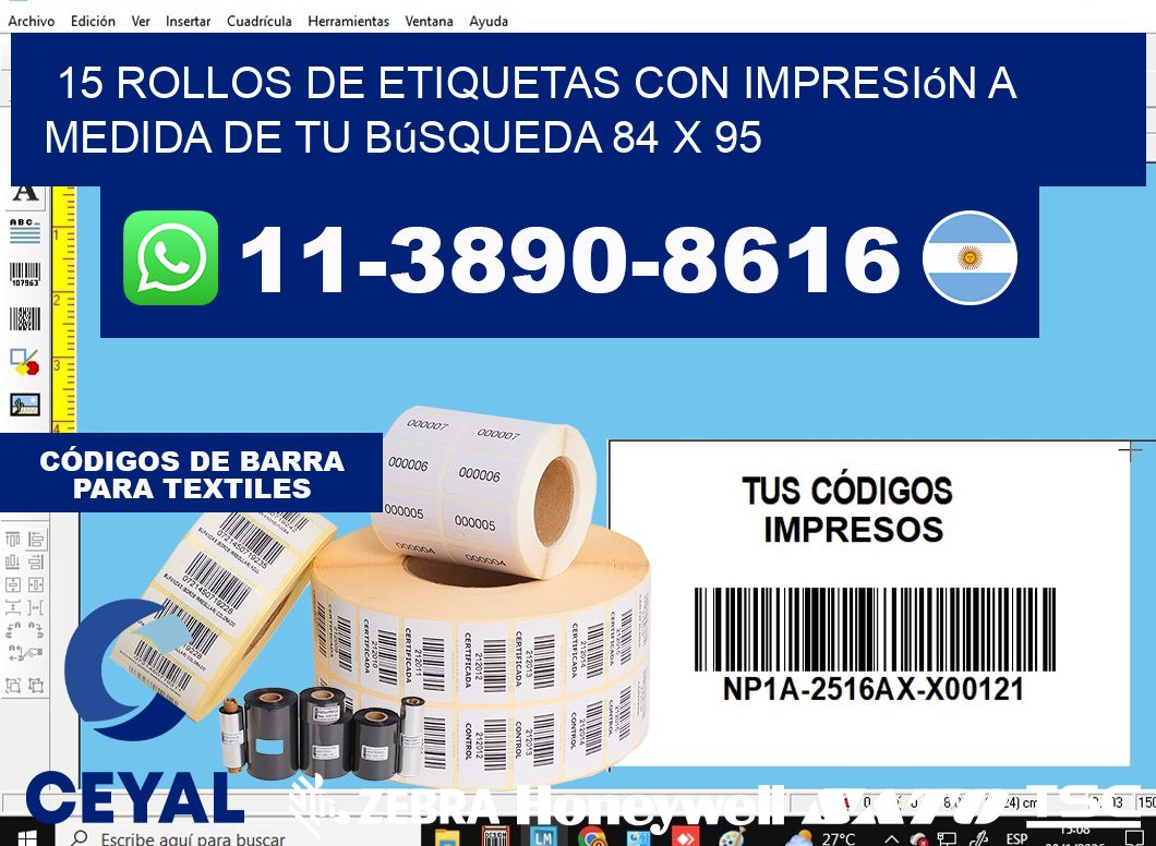 15 rollos de etiquetas con impresión a medida de tu búsqueda 84 x 95