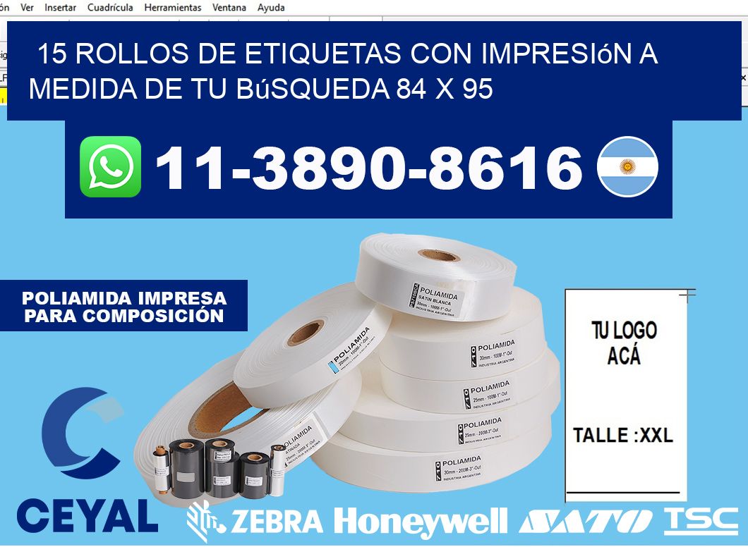 15 rollos de etiquetas con impresión a medida de tu búsqueda 84 x 95