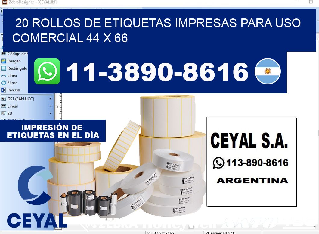 20 rollos de etiquetas impresas para uso comercial 44 x 66