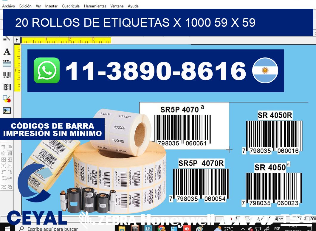 20 rollos de etiquetas x 1000 59 x 59