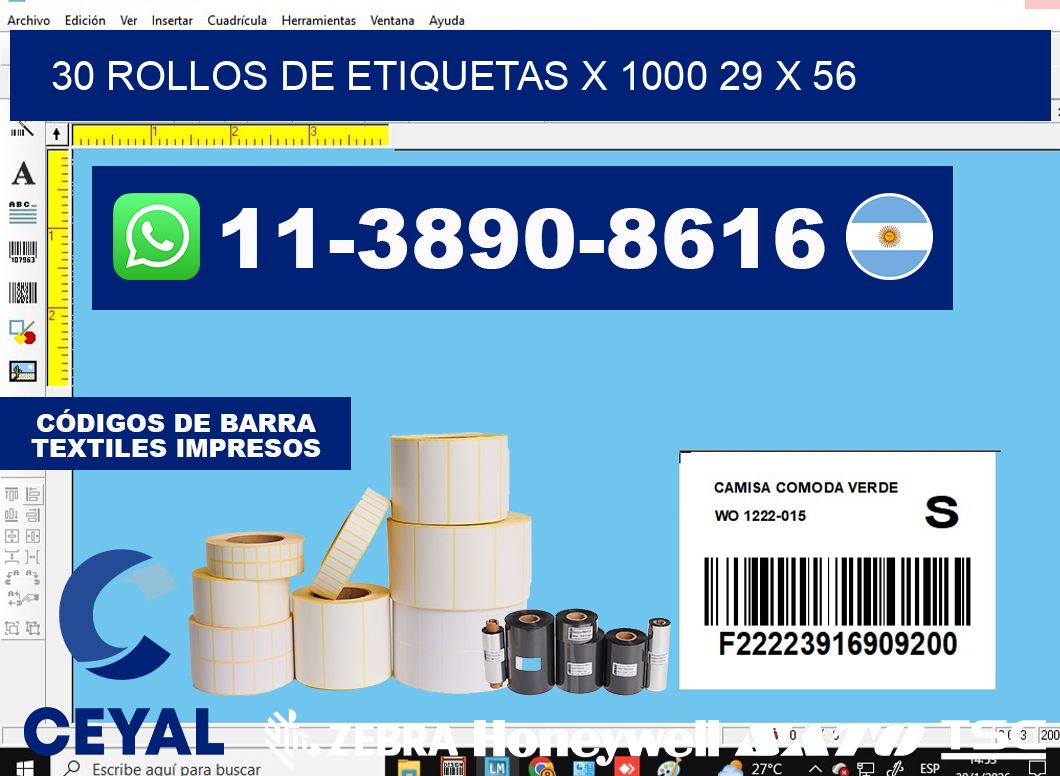 30 rollos de etiquetas x 1000 29 x 56