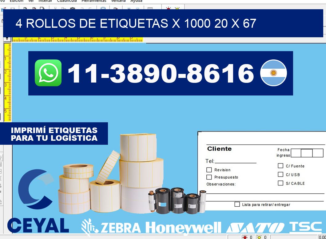 4 rollos de etiquetas x 1000 20 x 67