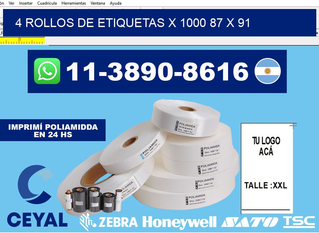 4 rollos de etiquetas x 1000 87 x 91