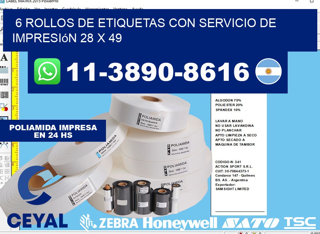 6 rollos de etiquetas con servicio de impresión 28 x 49