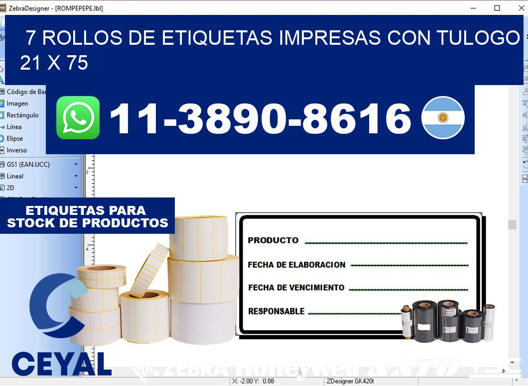 7 rollos de etiquetas impresas con tulogo 21 x 75