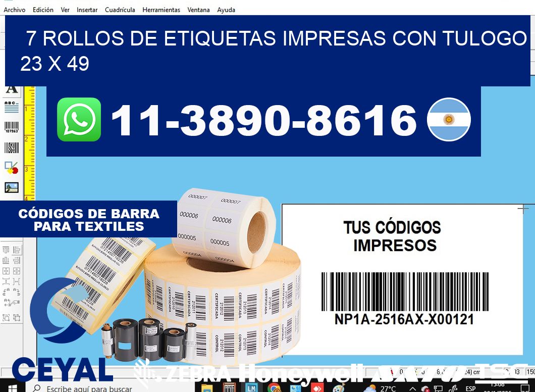 7 rollos de etiquetas impresas con tulogo 23 x 49