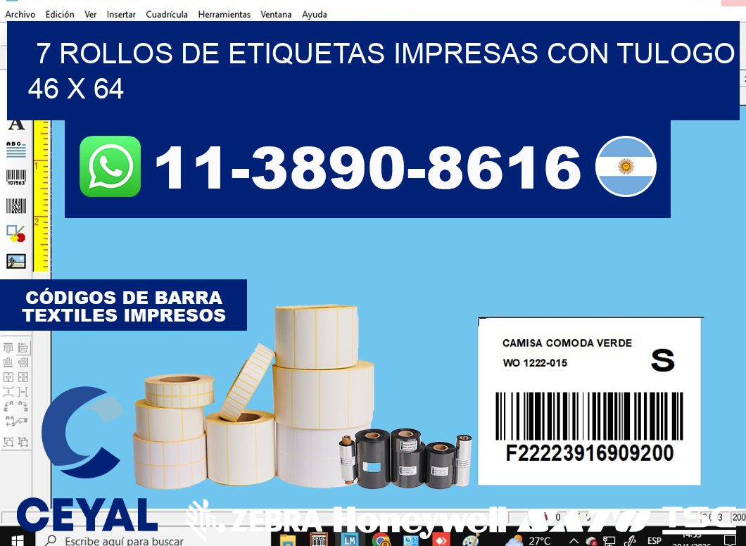 7 rollos de etiquetas impresas con tulogo 46 x 64