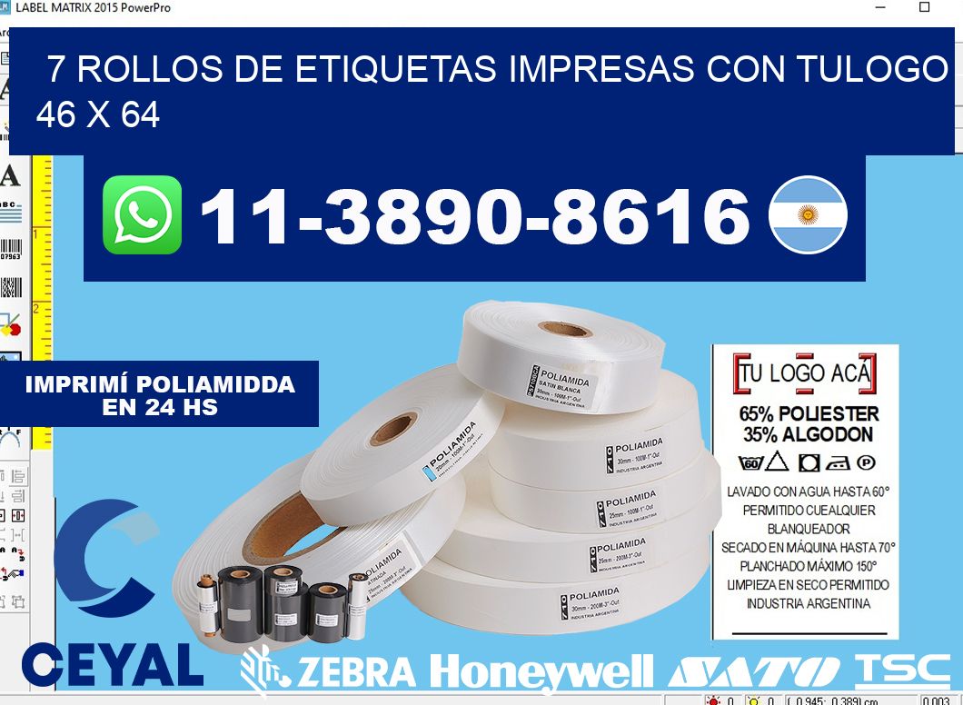 7 rollos de etiquetas impresas con tulogo 46 x 64