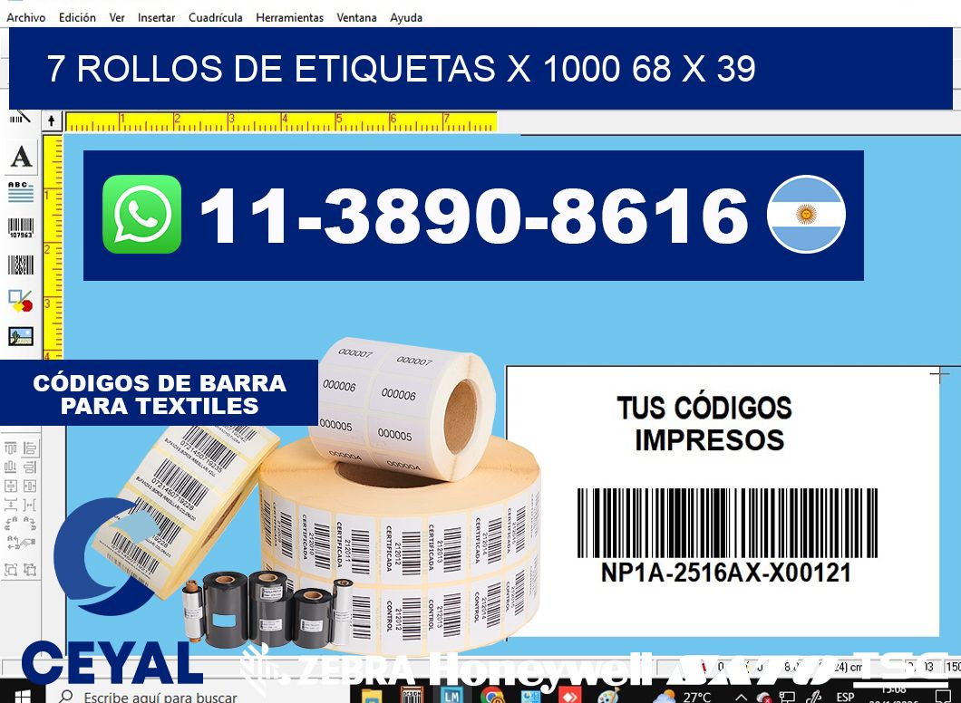 7 rollos de etiquetas x 1000 68 x 39