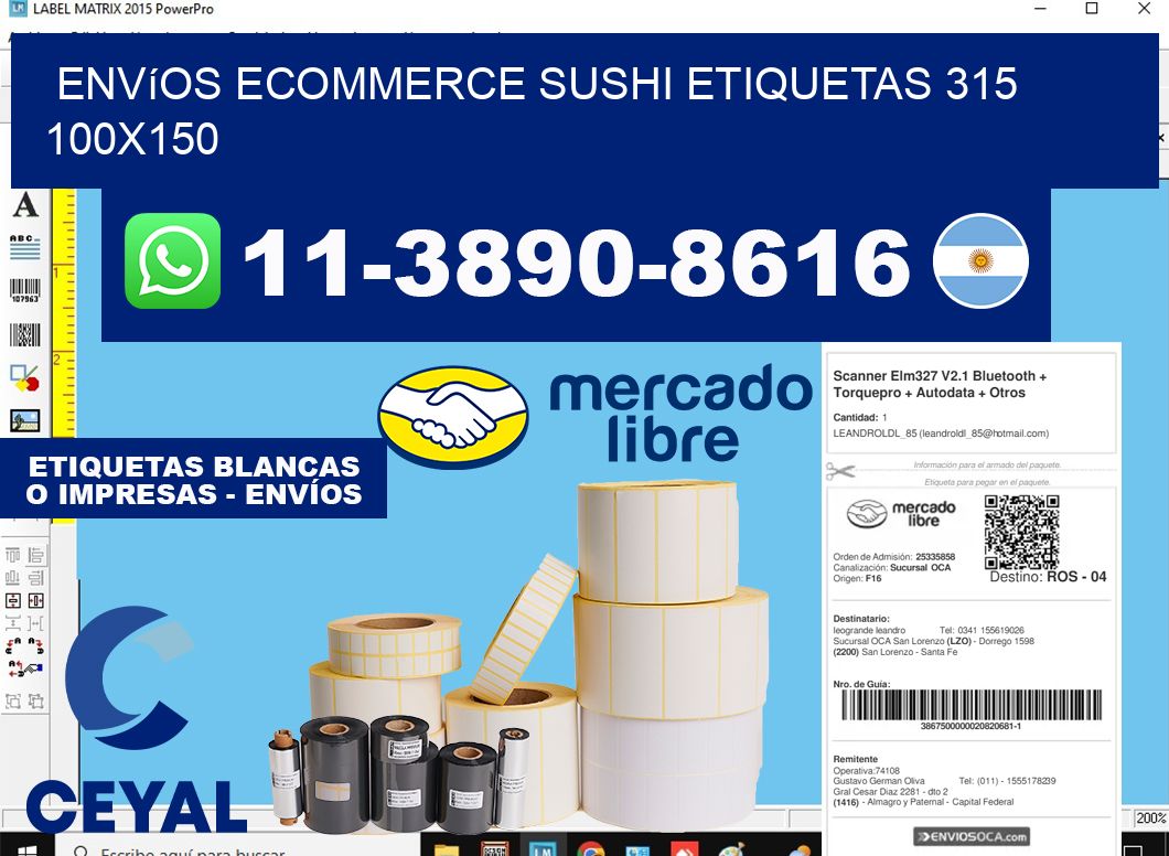 Envíos Ecommerce sushi etiquetas 315 100x150
