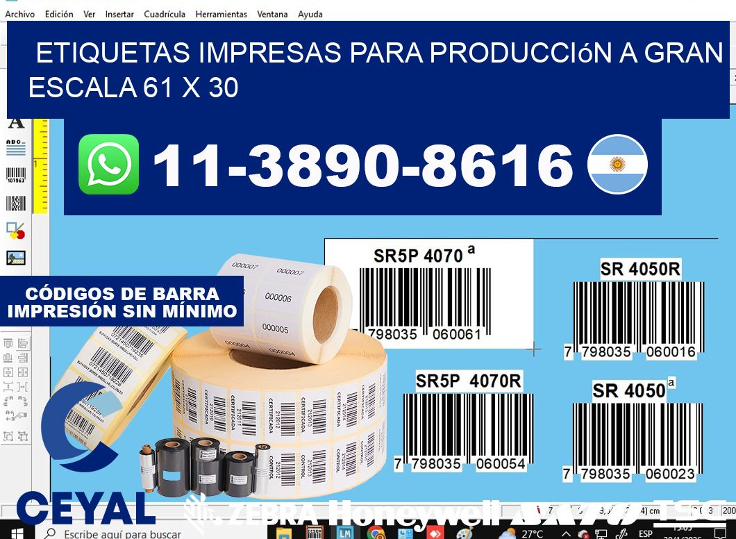 etiquetas impresas para producción a gran escala 61 x 30