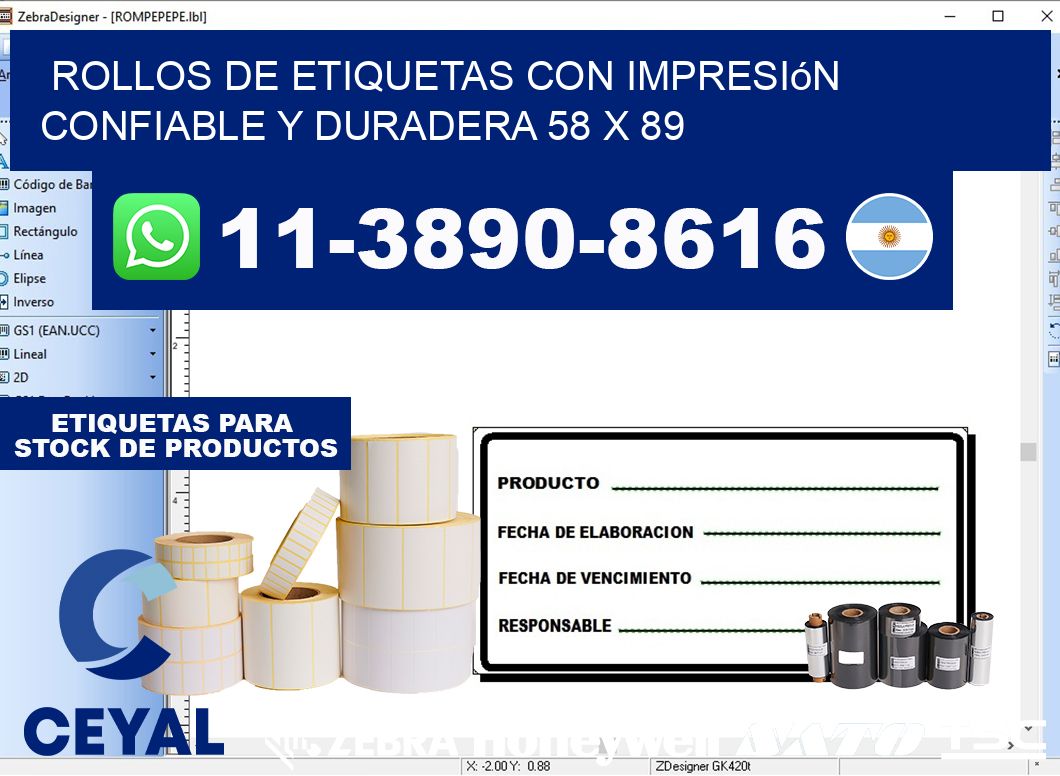 rollos de etiquetas con impresión confiable y duradera 58 x 89