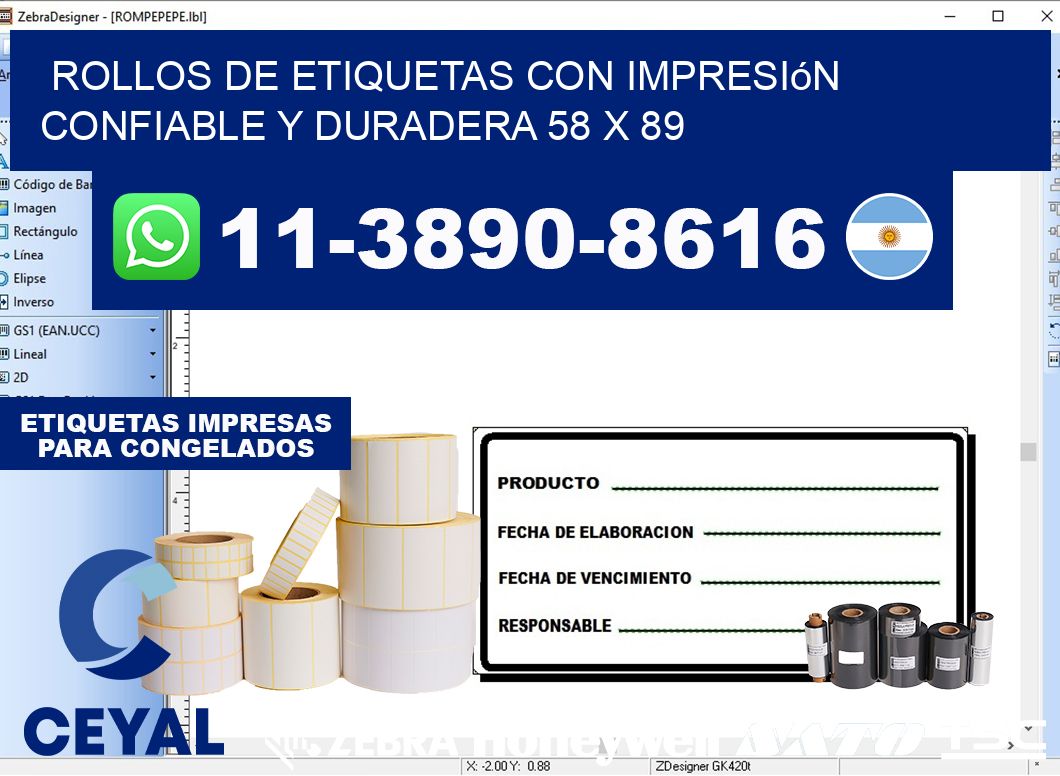 rollos de etiquetas con impresión confiable y duradera 58 x 89